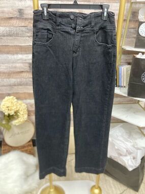 Liverpool Black Wide-Leg Double Button Jeans